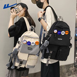 回力双肩包男士大容量旅行背包女休闲男生初中生高中大学生书包 灰白【徽章4个+灰色青蛙挂件】