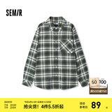 森马（Semir）长袖衬衫男纯棉法兰绒格子外套秋季情侣装宽松经典百搭上衣潮 绿白色调00441 XS