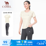 骆驼（CAMEL）弹力健身服女瑜伽运动训练两件套装 Y8S1QL8628-1 淡米杏/灰 L
