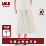 无印良品（MUJI）女式 强捻 抽褶裙 长半身裙女裙子女装格子裙25年夏季BE1VEC5S 米白色 M （160/66A）