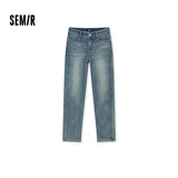 森马（Semir）牛仔裤女冬加绒做旧长裤女生保暖显腿长ins潮直筒裤103724124011