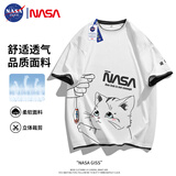 NASA GISS短袖t恤男夏季假两件上衣卡通印花男士宽松圆领半袖 白色 M 