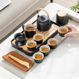 宅轻松 整套茶具功夫茶具套装茶台黑陶提梁壶茶壶办公茶具茶盘茶杯12件
