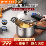苏泊尔（SUPOR）高压锅燃气快煮六重防爆304不锈钢压力锅电磁炉通用蓝眼示压 5.2L 3-4人使用 YW22S1 22cm
