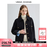 VEGA CHANG短外套女2025年新款春装复古显瘦旷野美拉德上衣 黑色 M
