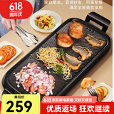 新厨夫 韩式麦饭石火锅涮烤一体二用锅商用无烟烤串电烤炉电烧烤炉家用电烤盘不粘烤肉盘电烤锅 豪华版电烤盘 1层