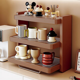 喻品实木防尘杯架收纳柜置物架桌面展示架餐桌杯架ZW273三层海棠色52