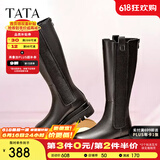 他她（TATA）厚底长筒靴女靴英伦加绒保暖骑士靴高筒靴秋冬新WXK02DG3 黑色（绒里） 36