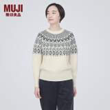 无印良品 MUJI 女式美利奴羊毛图案编织圆领毛衣长袖针织衫毛线衣费尔岛 米白色图案 L （165/88A）