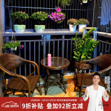 紫叶阳台藤椅三件套茶几桌椅组合室外庭院花园休闲椅小茶几藤编靠背椅 2把【升级密藤椅】+【茶几D58】
