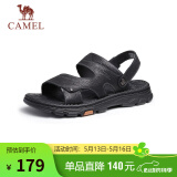 骆驼（CAMEL）男士商务两穿头层牛皮沙滩凉拖鞋 G13M211017 黑色 42 