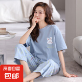 睡衣女夏季纯棉短袖七分裤2025年新款卡通休闲女款大码家居服套装 LFT320 M