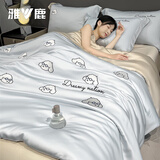 雅鹿水洗冰丝四件套夏季凉感床单被套刺绣被罩家用可机洗床笠床上用品 小萌狗-天空蓝+梧桐杏【丝滑】 1.8m 床单款 四件套-被套200*230cm