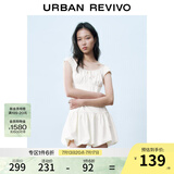 UR2025春季新款女装撞色蕾丝飘带U领无袖修身连衣裙UYY750014 米黄 L