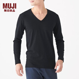无印良品 MUJI 男式 使用了棉的冬季内衣V领长袖T恤 69AA453 打底衫打底衣 黑色 XS