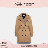 蔻驰（COACH）【专享直降】奥莱女士女装经典标志翻领中款风衣户外外套 经典卡其色 M
