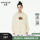 MOVEUP幻走2021冬季新款.FUN系列连帽猩猩绣花设计师中长款卫衣女 砂岩白 L