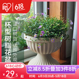爱丽思（IRIS）杯型环保树脂花盆室内阳台欧式塑料圆型花盆屋顶阳台花园磨砂花盆 35E浅米色