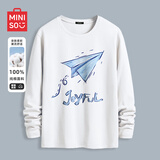 名创优品（MINISO）长袖t恤男春秋季宽松休闲百搭纯棉打底衫简约百搭圆领男装上衣服 白色(折纸飞机) L 175(体重120-140斤左右)
