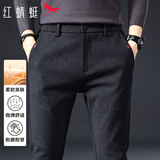 红蜻蜓（RED DRAGONFLY）休闲裤男士秋冬时尚修身百搭直筒商务休闲潮流男裤长裤子黑色33