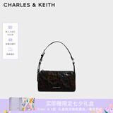 CHARLES&KEITH褶皱油蜡皮斜挎小方包手提包腋下包女士生日七夕礼物CK2-80160183 Prism Noir黑色（新色） S