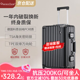 CaptainTony行李箱女2025新款pc铝框拉杆箱男商务小型旅行登机箱万向轮密码箱 尊贵黑-经典款 24英寸 -出行黄金尺寸/中长途旅行
