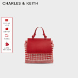 CHARLES&KEITH时尚拼色编织双肩背包女生日礼物CK11-60782356 Gingham Red红色/白色 R
