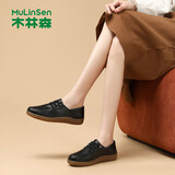 木林森（MULINSEN）女鞋秋冬皮鞋通勤百搭女士乐福鞋豆豆鞋女一脚蹬单鞋女 黑色 39