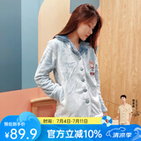 芬腾 珊瑚绒睡衣女冬季加厚法兰绒开衫加绒休闲秋冬款家居服套装 浅兰（卡通） S