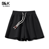 班尼路S&K系列裤子夏季短裤女装新款潮流宽松休闲三分裤小个子女生潮流 黑-纯色 【抗皱耐磨】 L