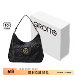 GROTTO个乐黑石hobo大号植鞣绵羊皮腋下单肩斜挎包礼物 经典黑L（金标）
