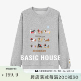 Basic House/百家好腊肠狗刺绣卫衣秋宽松圆领落肩袖套头上衣2025 灰色 F 90-140斤