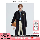 VEGA CHANG风衣女中长款2025春秋新款小个子休闲外套 经典黑 M