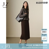 玖姿·安娜蔻商务通勤简洁气质百搭毛呢A字半身腰裙女2024冬款 深咖啡 S