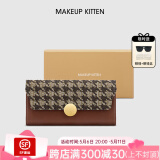 MAKEUP KITTEN长款钱包女MK轻奢侈千鸟格手拿卡包女零钱包母亲节礼物送妈妈老婆 棕色-新款生日礼物送女生
