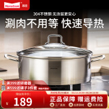 Momscook 不锈钢煲汤锅电磁炉通用火锅复底火锅盆平底双耳汤锅锅具 24x8cm 3L火锅（MT2408） 24cm