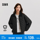 森马（Semir）棉服女灯芯绒翻领菱形格复古2024冬三防宽松轻薄棉衣109724112007