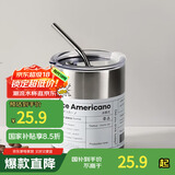 拜杰304不锈钢咖啡杯杯子双层冰霸杯保冷保温马克杯水杯带吸管400ML