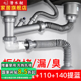 潜水艇（Submarine）厨房洗菜盆下水管防臭双槽水槽下水器套装洗碗池排水管下水器全套 【套装】双槽下水管+110+140提篮