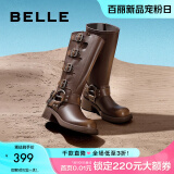 百丽（Belle）骑士靴女商场同款废土风辣妹牛仔西部长筒靴Z9U1DDG3 棕色 37 (235mm)