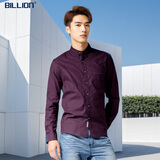BILLION纯棉长袖衬衫男士修身款商务休闲衬衣简约纯色春秋季厚薄适中504 酒红色 L （100-110斤）