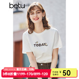 betu百图女装春装新款宽松韩版卡通印花短袖T恤ins潮JD2102T08 白色 S