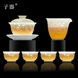 子器景德镇茶具套装高档2025新款影青雕刻盖碗茶具整套家用送长辈礼盒 【必买爆款】八方来财6头套装 顺丰包邮（配证书赠高档礼盒）