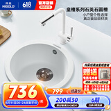 悍高（HIGOLD） 厨房石英石水槽圆槽单槽级水槽小户型洗菜洗碗盆 宣白-配7字抽拉龙头