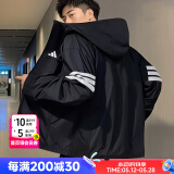 阿迪达斯（adidas）官网男装夹克 25夏新款运动服时尚风衣快干透气休闲梭织连帽外套 经典黑/简约时尚/薄款热推 M 【170-175cm/130-140斤】