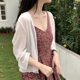 妙奕嘉开衫夏季薄款外套女长袖上衣高级感空调衫外穿配吊带长裙外搭防晒 花边开衫【白色】 均码 (建议90-130斤）