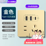 国际电工双USB插座面板20W快充墙壁无需充电头Type-c家用五孔插座快充面板 香槟金升级20W快充款【推荐】
