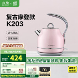 北鼎（Buydeem）电热水壶 家用烧水壶热水壶 304不锈钢烧水器 精铸铝合金把手 小型控温电水壶煮水壶 1.2L 【蜜桃粉】K203|304不锈钢