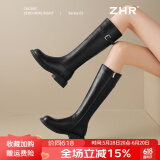 ZHR长筒靴女过膝皮带扣便捷拉链皮靴增高显瘦女靴女鞋加绒保暖骑士靴 黑色（BL323A-扣饰款-加绒） 37