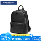 sharkborough 男士背包双肩包男真皮旅行包商务休闲电脑包时尚潮流牛皮书包 黑【头层小牛皮小号】